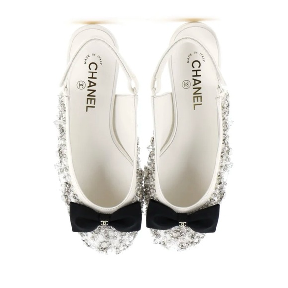 Chanel White Crystal Slingback Flats Size IT40 - Picture 3 of 4